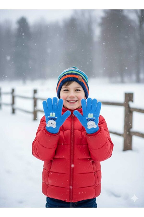Kitti Erkek Çocuk Örme Ayıcık Figürlü Eldiven