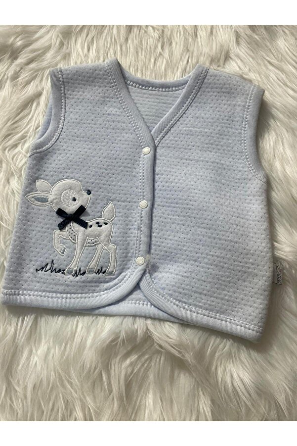 mayakids BEBEK MAVİ DOKUMA CEYLAN DESENLİ YELEK