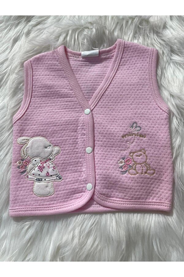 mayakids BEBEK PEMBE DOKUMA AYICIK DETAYLI YELEK