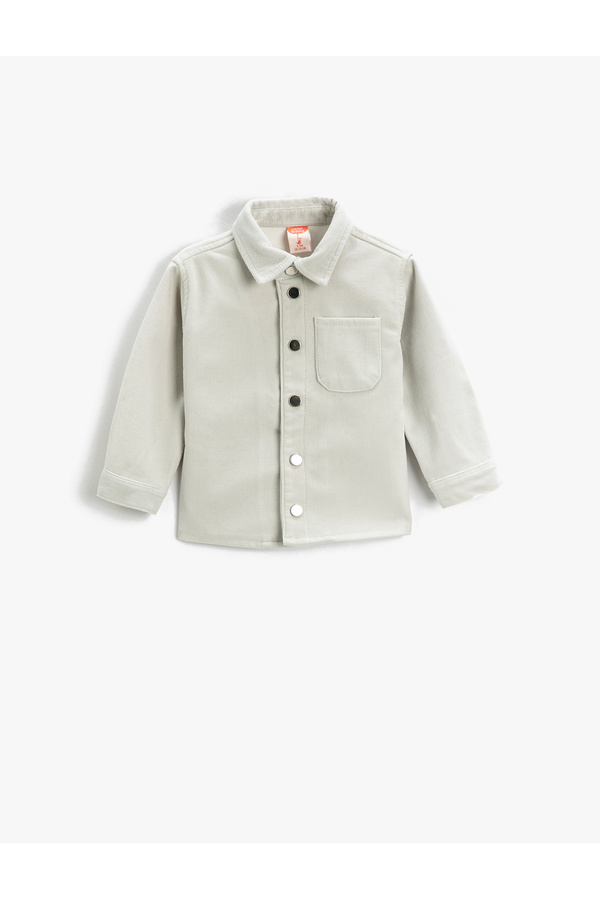 Koton Fitilli Kadife Gömlek Tek Cepli Uzun Kollu Parlak Düğmeli