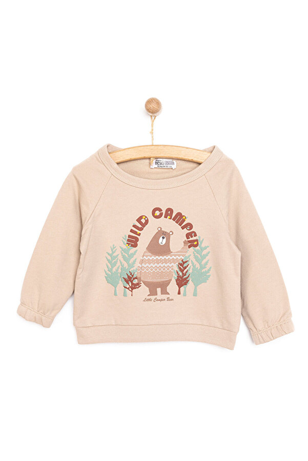 ebebek Hello Baby HelloBaby Erkek Bebek Sweatshirt Forest Camp Ayı Desenli Bisiklet Yaka Uzun Kol Kahverengi