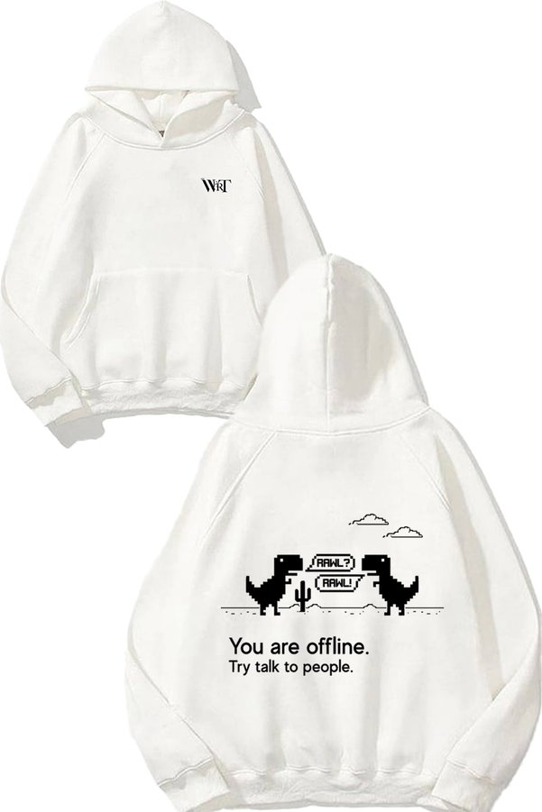THEWERT You Are Offline Design Backpack Printed White Hooded Sweatshirt
