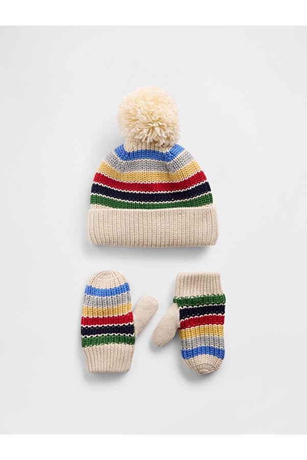 GAP Bebek Krem Ponpon Bere & Eldiven Seti