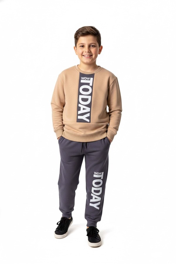 Mnk Baby&Kids 3iplik İçi Polarlı Today Baskılı Erkek Çocuk Eşofman MNK416193 KAHVERENGİ