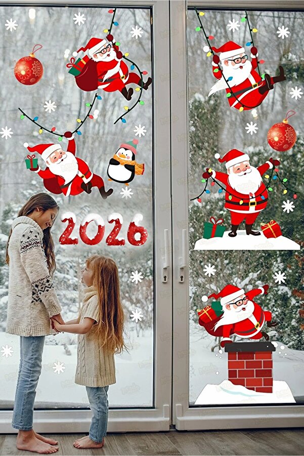 PANDA SOKAĞI Yılbaşı Sticker 2026 Yılbaşı Yeni Yıl Sevimli Noel Baba Ve Kar Taneleri Çocuk Bebek Odası