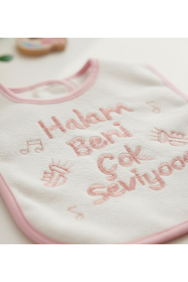 Babix Halam Beni Çok Seviyoo Yazılı Mama Önlüğü Pembe