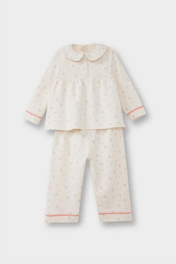 Defacto Kız Bebek Pijama Takımı Çiçekli Uzun Kollu Jakarlı Üst Uzun Alt (25 WN)