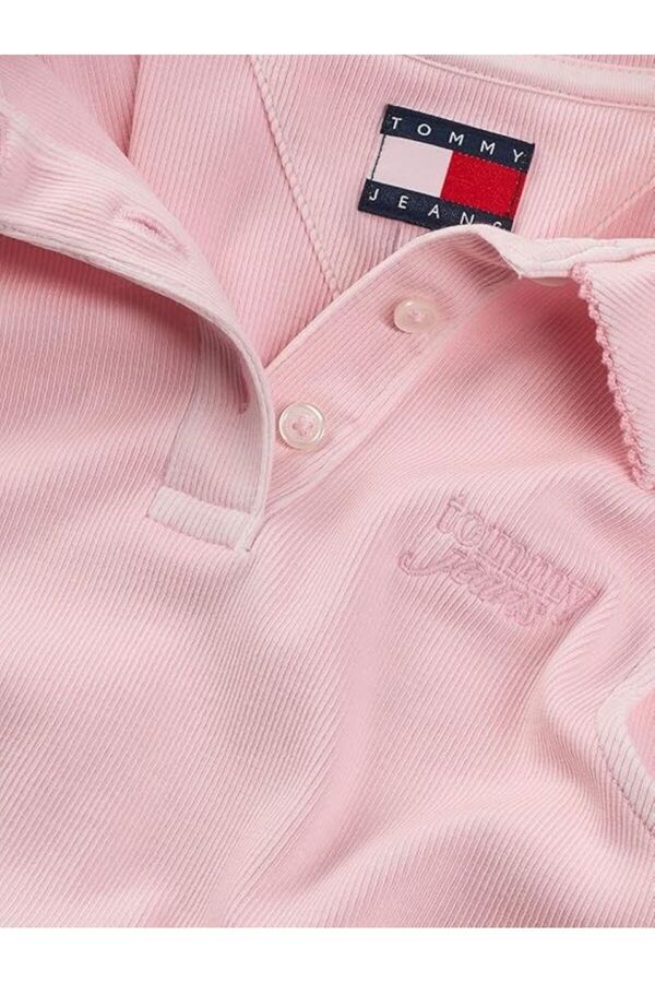 Tommy Jeans TJW CRP GMD RIB SL POLO Women's Polo T-shirt, Pink