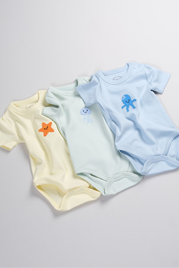 Bondberro 3'lü Set %100 Pamuk Aplike Nakışlı Bebek Ve Çocuk Zıbın & Body