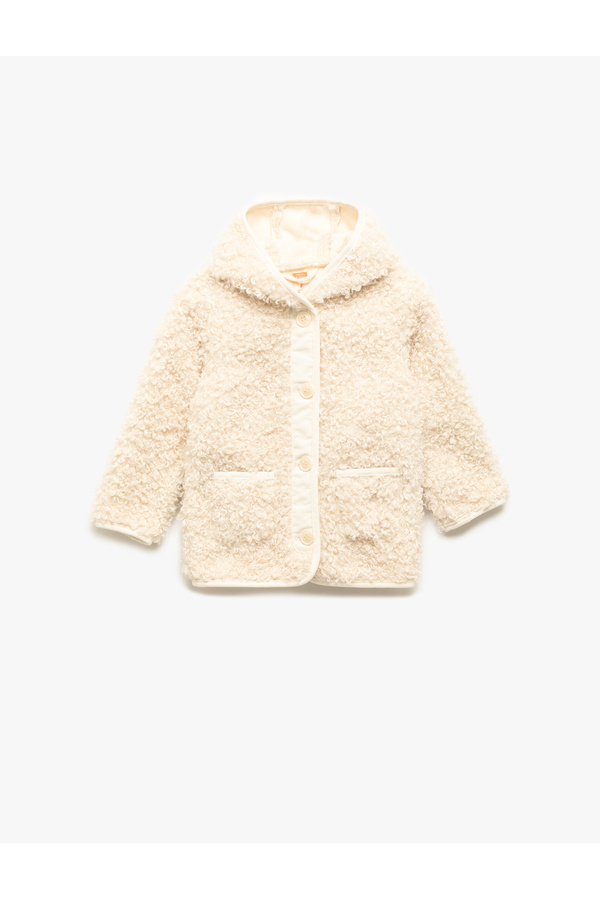 Koton Uzun Kollu Cep Detaylı Kapşonlu Peluş Mont