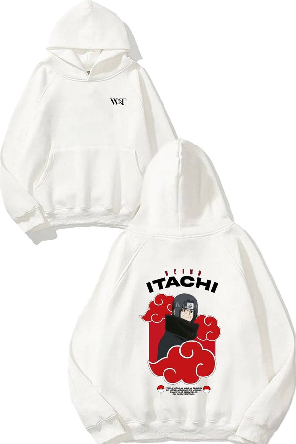 THEWERT Ucıha Itachı Design Back Printed White Hooded Sweatshirt