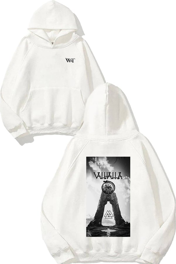 THEWERT Valhalla Poster Design Back Printed White Hooded Sweatshirt
