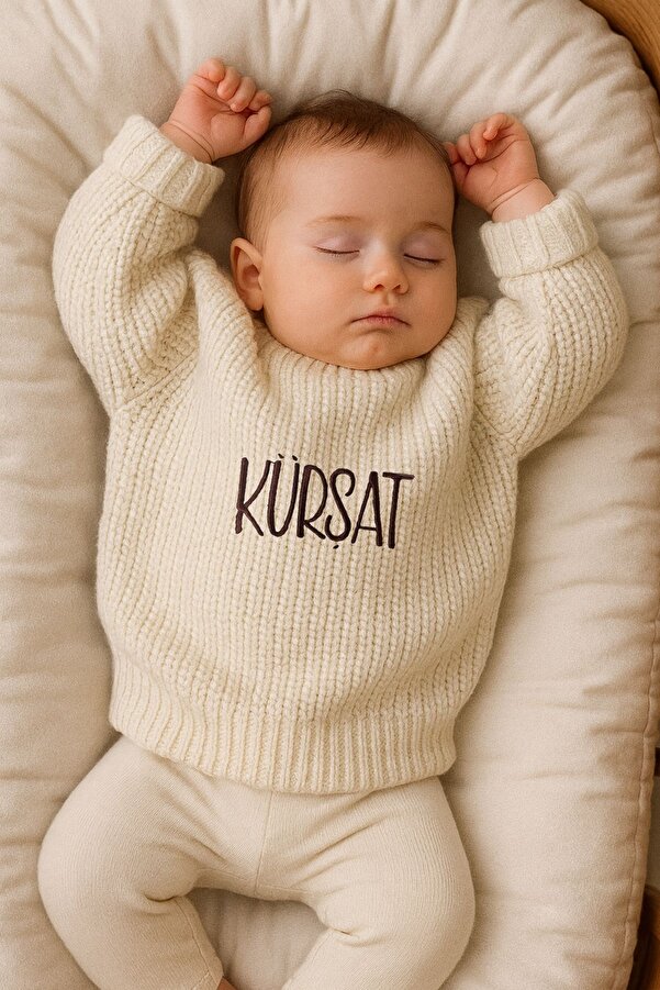 Minytrendy İsim Nakışlı Unisex Bebek-çocuk Bisiklet Yaka Triko Kazak Bebek Hediyelik İsimli Kazak