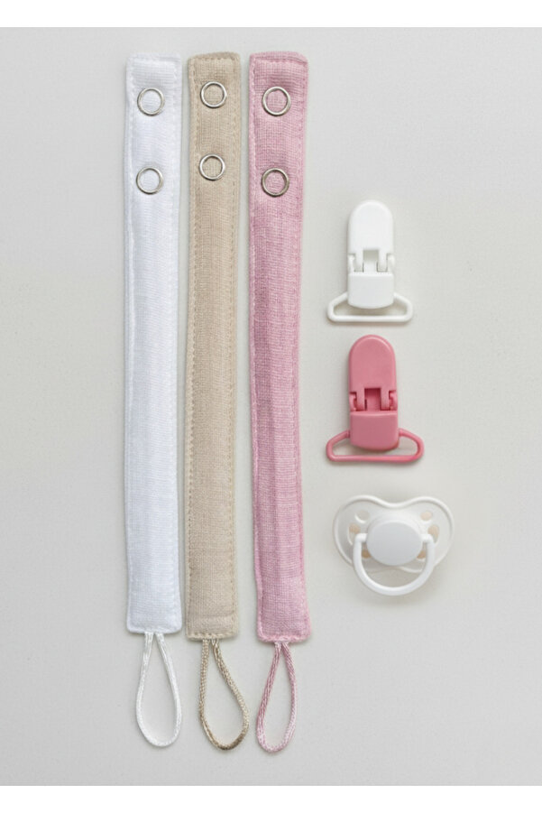 Joyous Mom Kids 3'lü Pamuk Müslin Bebek Emzik Askısı 2 Plastik Klips Kolay Açılır Emzik Tutacağı /emzik Zinciri