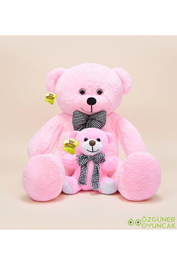 Özgüner Oyuncak 101 Yavrulu Papyonlu Büyük Ayıcık (%100 YERLİ) Pembe