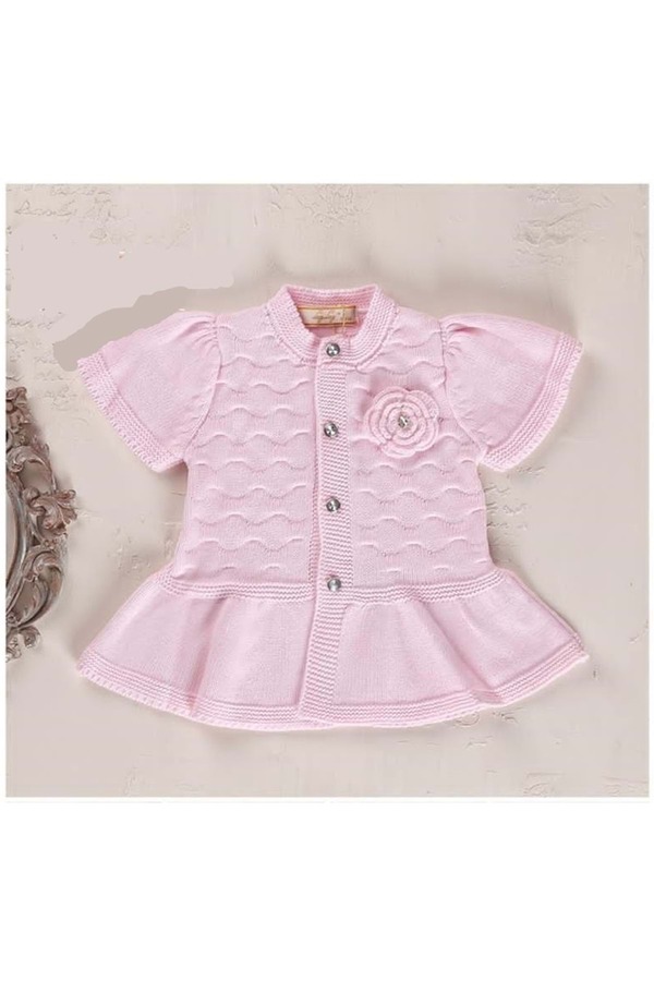 RYZE ÇOCUK YARIM KOLLU ÇİÇEK DETAYLI TRİKO HIRKA Pembe