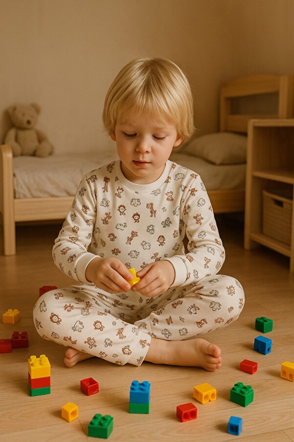 Vivolas %100 Pamuk Çocuk Unisex Desenli Pijama Takımı 1-8 Yaş (Uzun Kollu, 2’li Takım)