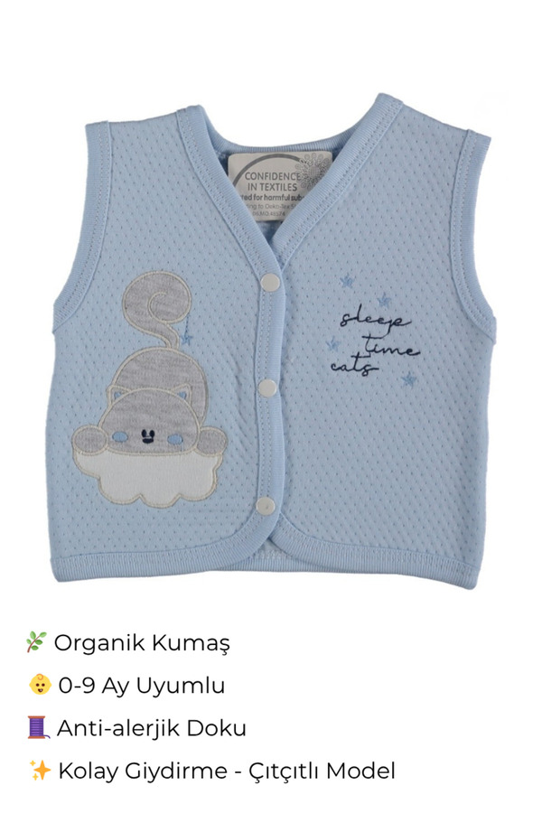 bebiya baby kids Bebiya %100 Pamuklu Unisex Bebek Yeleği | Çıtçıtlı, Antialerjik, Yumuşak Kumaş (0–9 Ay)