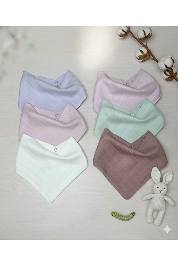 sağel %100pamuk 6adet Müslin Yakalık Mama Önlüğü Çift Katlı Iki Çıtçıtlı Türkan Kız Bebek (FULAR,SALYA)