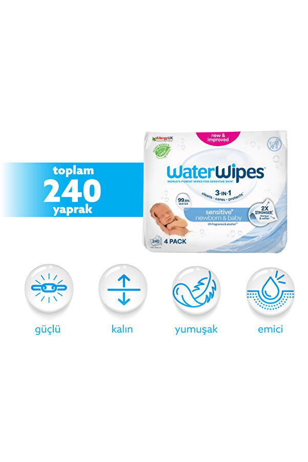 WaterWipes Bio Newborn Baby Wipes 4×60 Pcs (240 Wipes)