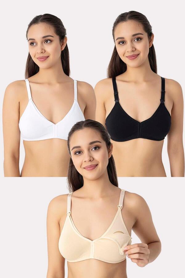 Arma Yıldız 3'lü Renkli Kadın Pamuklu Likralı Esnek Rahat Balensiz Kapsız Hamile Emzirme Sütyeni