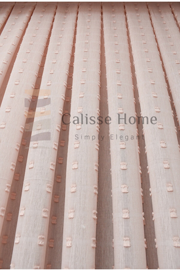 Calisse Home Ponponlu Yoğun Dokulu Çocuk Odası Gramajlı 1/3 Sık Pileli Dokuma Pembe Tül / Fon Perde Ütü İstemez