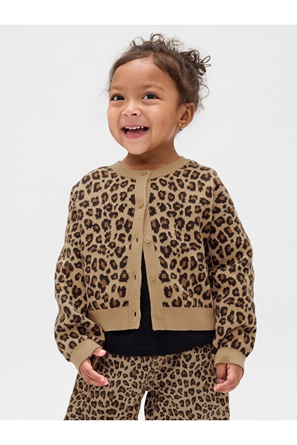 GAP Kız Bebek Kahverengi Leopar Desenli Hırka