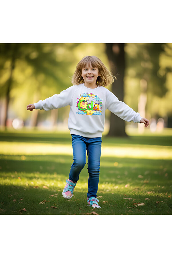CDA Sevimli Gökyüzü Kız Çocuk Beyaz Sweatshirt