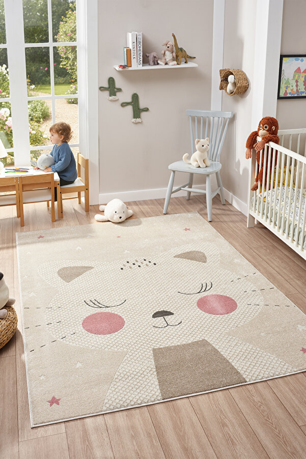 Mia Home&Living Yumuşak Dokuma Halı Kedi Temalı Leke Tutmaz Bebek Odası Çocuk Odası Genç Odası Halısı Kitty