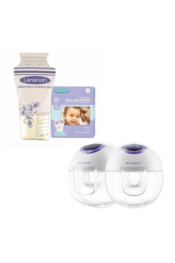 LANSINOH Çiftli Göğüs Pompası ve Süt Saklama Poşeti