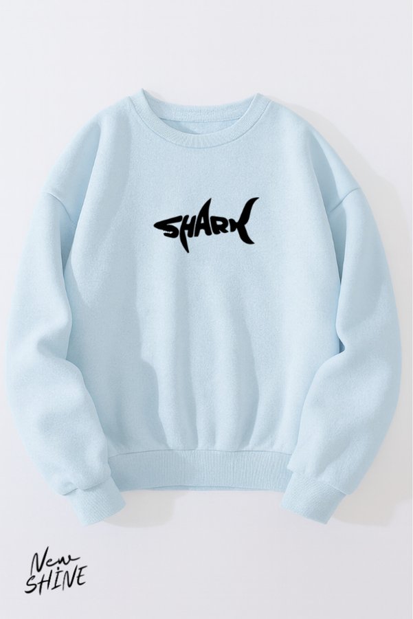 NEWSHİNE Shark Printed Crew Neck Sweatshirt