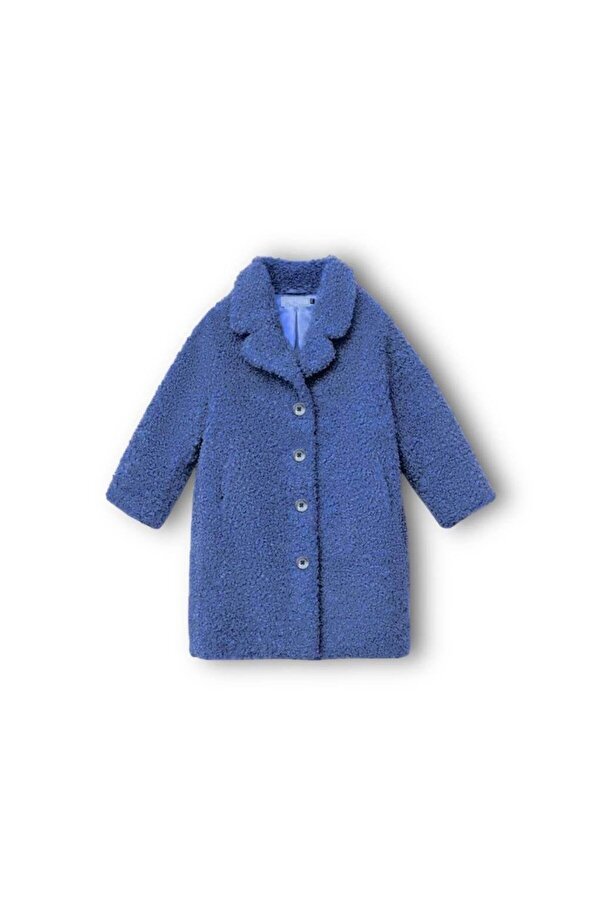 Magu Kız Çocuk Pamuklu Mavi Pelüş Kaban – Yumuşak Dokulu Düğmeli Tasarım