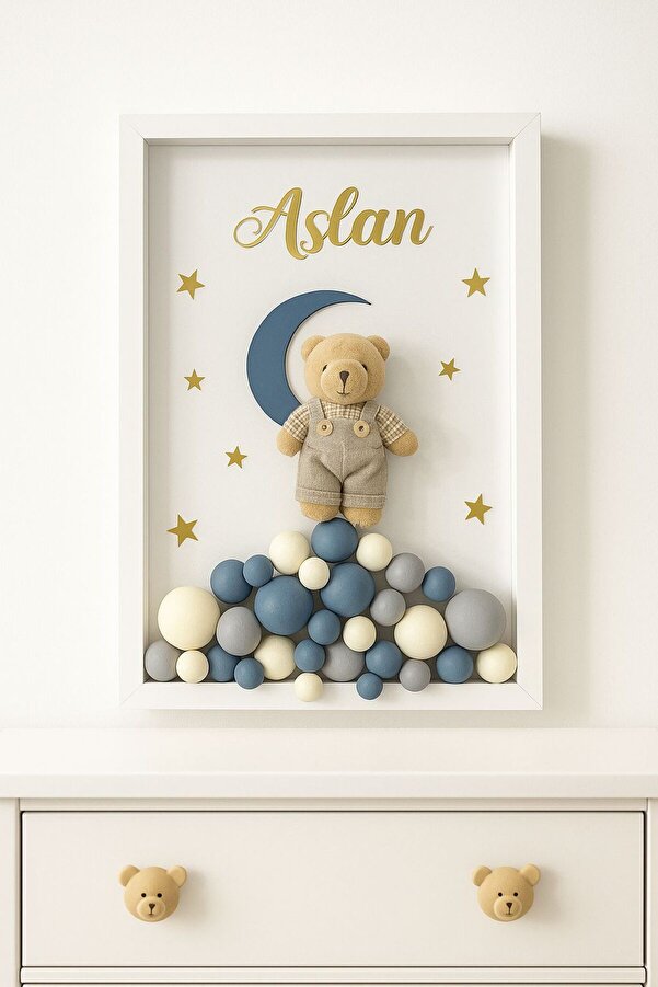 Bonika Çerçeveli Bubble Ayıcıklı Bebek Kapı Süsü - Hastane Kapı Süsü