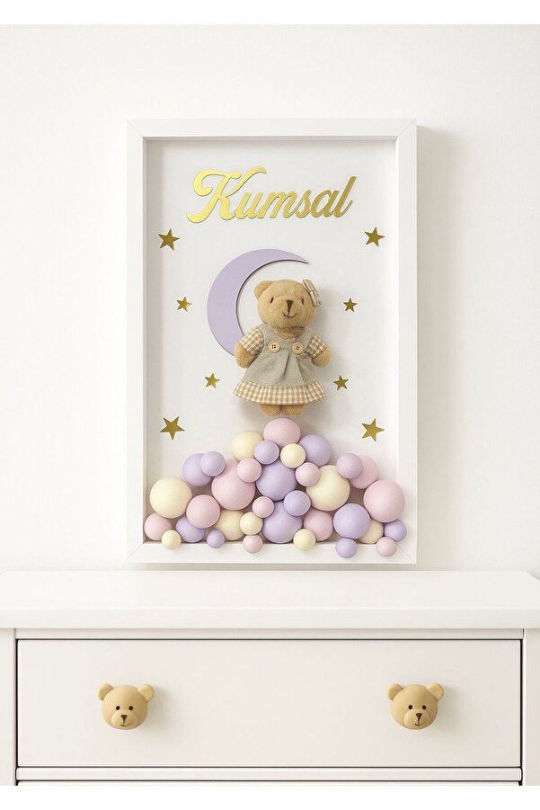 Bonika Çerçeveli Bubble Ayıcıklı Bebek Kapı Süsü - Hastane Kapı Süsü