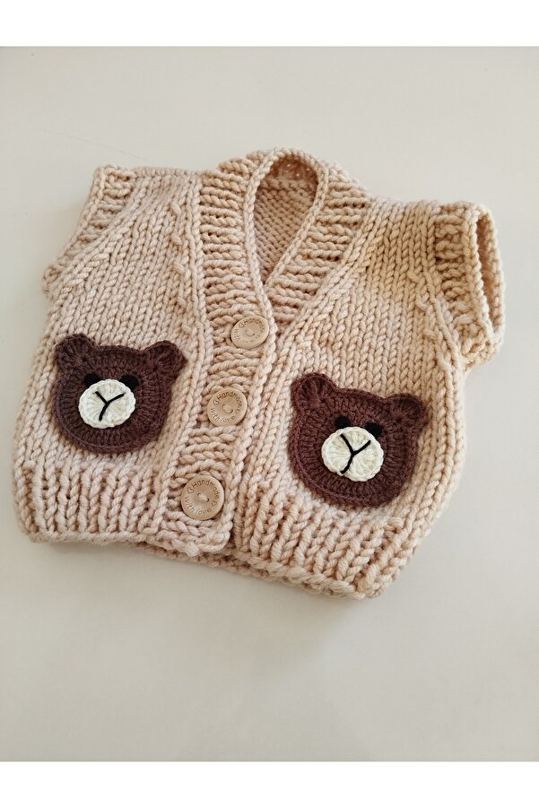 Handmade Lily knitting El örgüsü ayıcıklı yelek