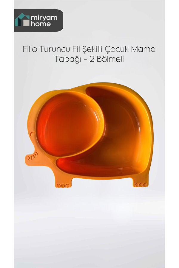Lova MiryamHome FilloTabak Turuncu Fil Şekilli 2 Bölmeli Bebek Mama Tabağı Yemek S