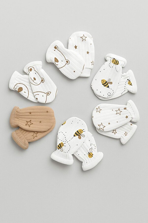 Bebe wini Unisex Yenidoğan Pamuklu Bebek Eldiveni 6 Çift Set (KARIŞIK DESEN GÖNDERİLİR)