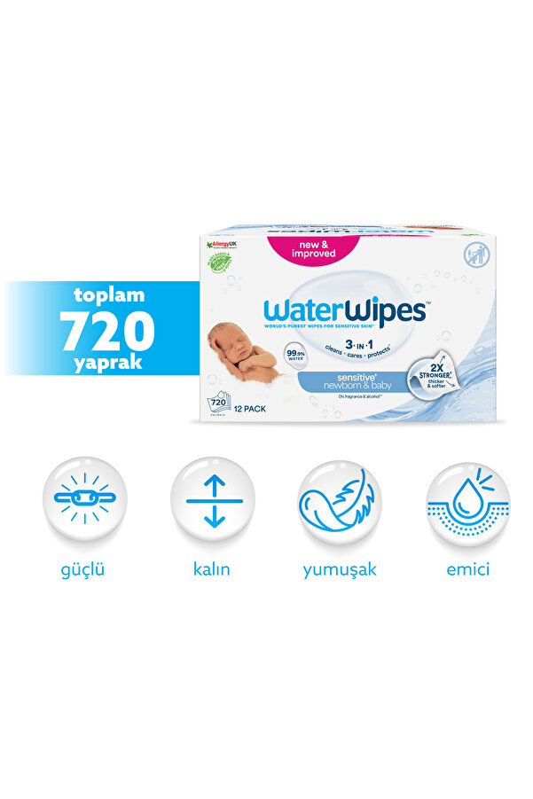 WaterWipes Bio Yenidoğan Islak Mendil 12×60 Adet (720 Yaprak)