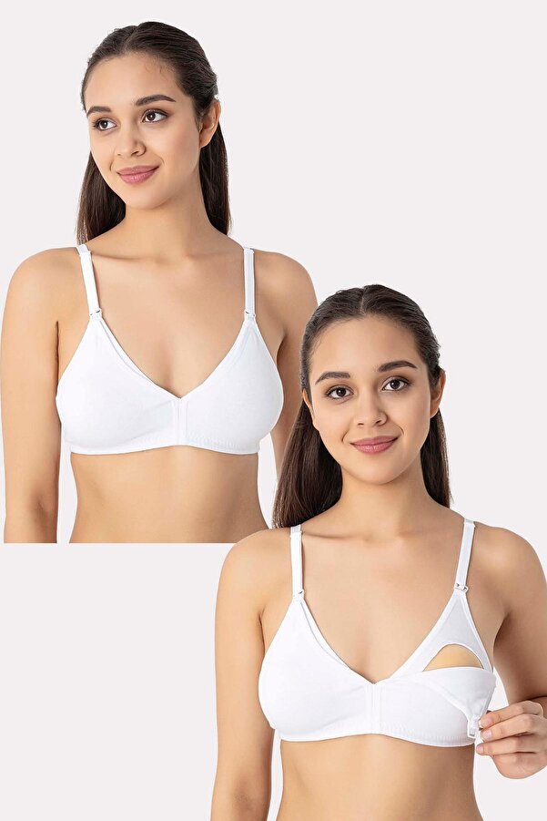 Arma Yıldız 2'li Beyaz Kadın Balensiz Kapsız Emzirme Sütyeni Pamuklu Likralı Esnek Ve Yumuşak Kumaş