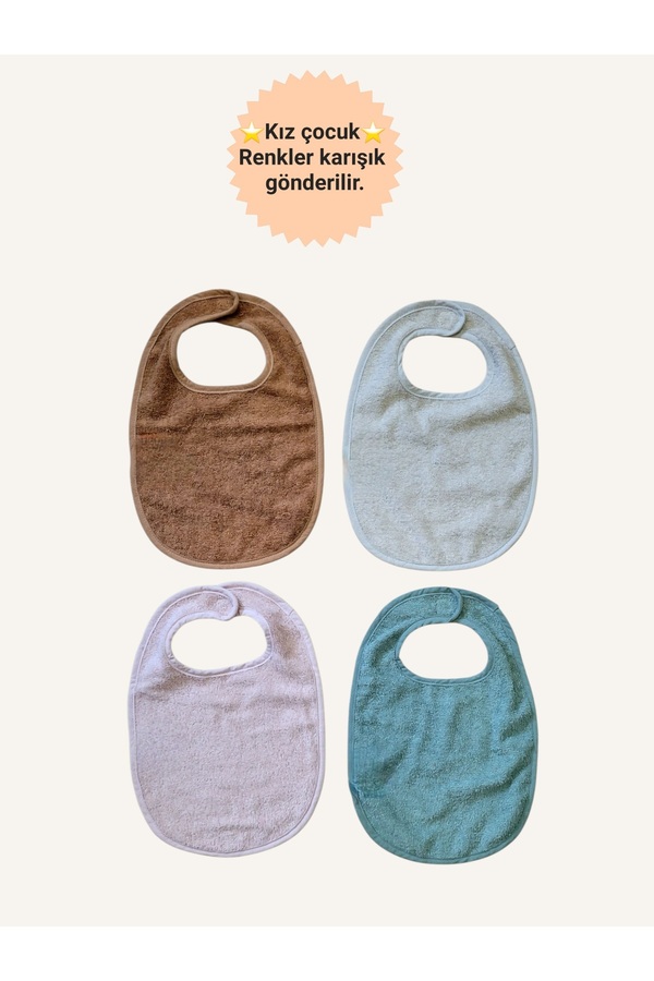 Alpar Tekstil 4'lü Kız Bebek-Çocuk Kolsuz Havlu Mama Önlüğü 27x37cm /renkler Karışık Gönderilir