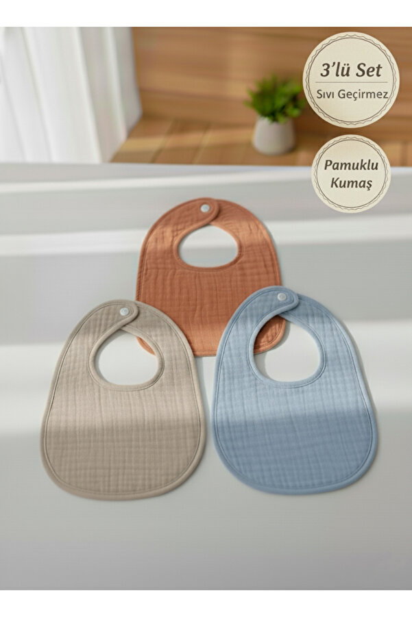 Wayne's 4 Kat Müslin Su Geçirmez Mama ve Salya Önlüğü – %100 Pamuklu, Çıt Çıtlı, Bebek Mama Önlüğü