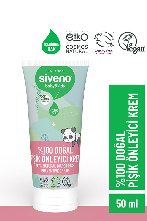 Siveno %100 Doğal Bebek Pişik Önleyici Krem Çinko PCA Yenidoğan Koruyucu & Hassas Onarıcı Bakım Kremi 50 ml