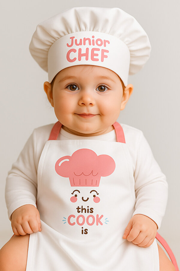 AYSHOME Ays Home Leke Tutmaz Kız Bebek (1 Yaşa kadar ) Mutfak Önlüğü Ve Şapka
