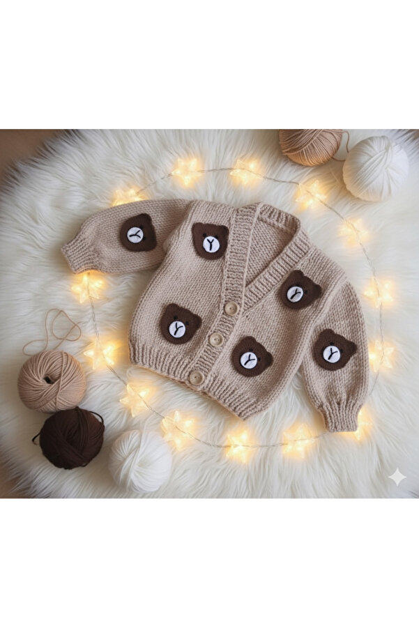 Handmade Lily knitting el örgüsü Ayıcık figürlü bebek hırka