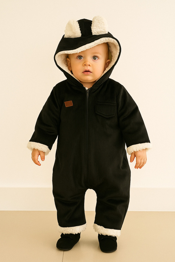 SANTRALBEBE Erkek Bebek İçi Peluşlu Kadife Tulum