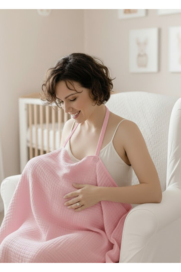 Joyous Mom Kids %100 Pamuk Organik Müslin Emzirme Önlüğü 80x70cm, İç Göstermez, 4 Katlı Müslin