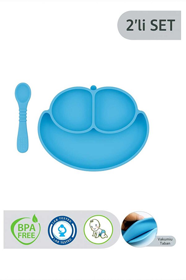 Baby 2li mavi bebek beslenme seti- bölmeli tabak kaşık