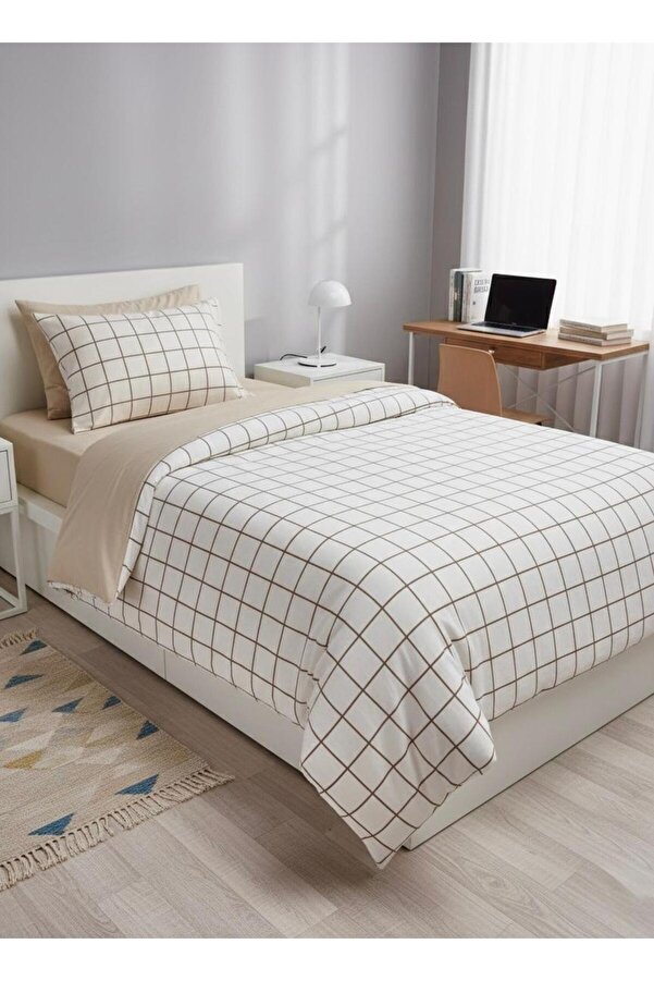 üntaş Life Çfit Taraflı S.kahve Ekose 160x220 Tek Kişilik Nevresim Seti S.khvekosesetek(çarşafyoktur)