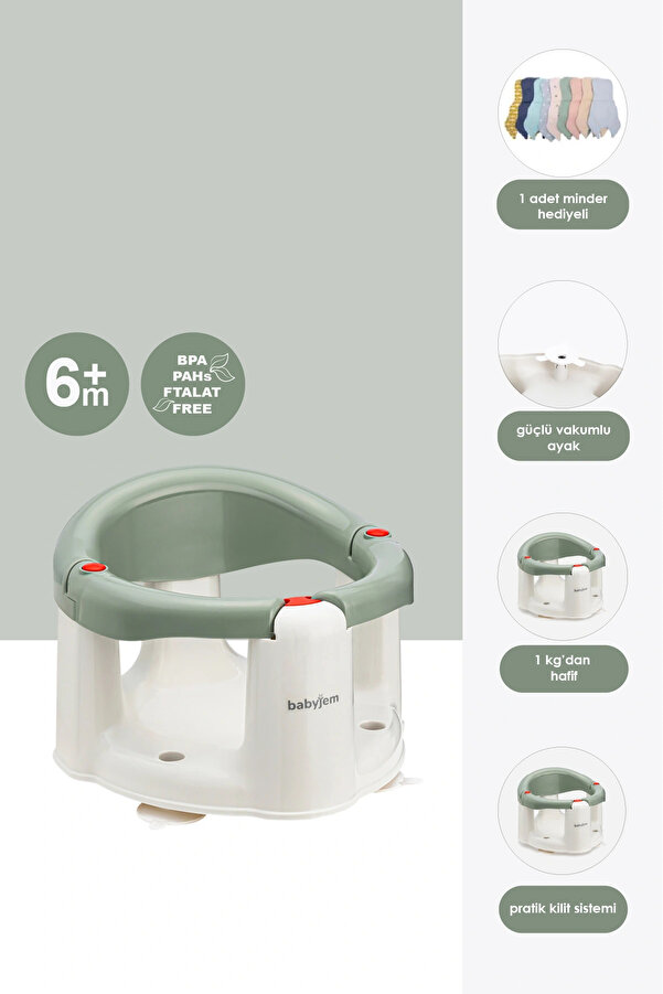 Babyjem Önden Açılır Banyo ve Mama Oturağı ve Hediye Minderli - 2 ' Li Set Soft Yeşil