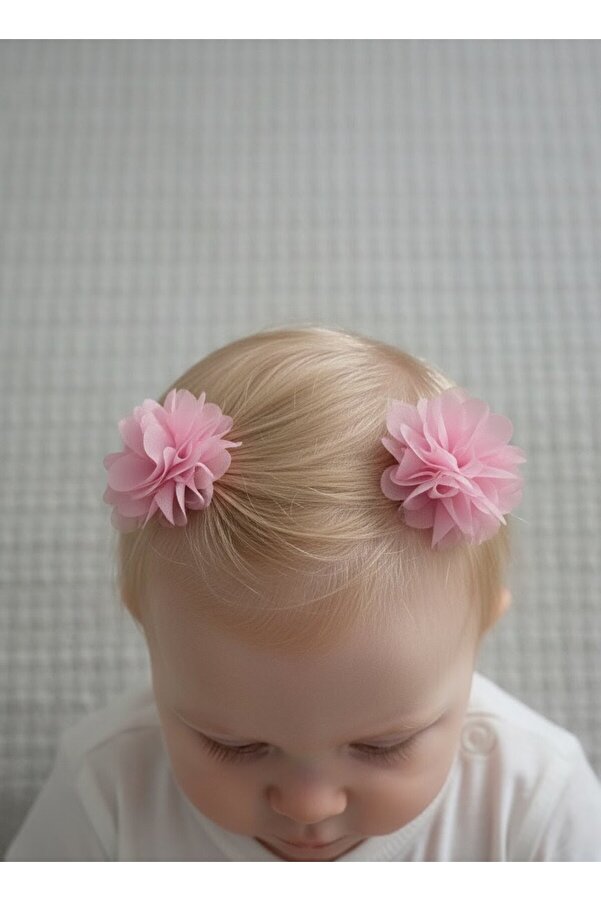 Toka Delisi Açık Pembe Saçsız Bebek Tokası, Ikili Sevimli Saç Acıtmayan Kurdeleli Saçsız Bebek Tokası